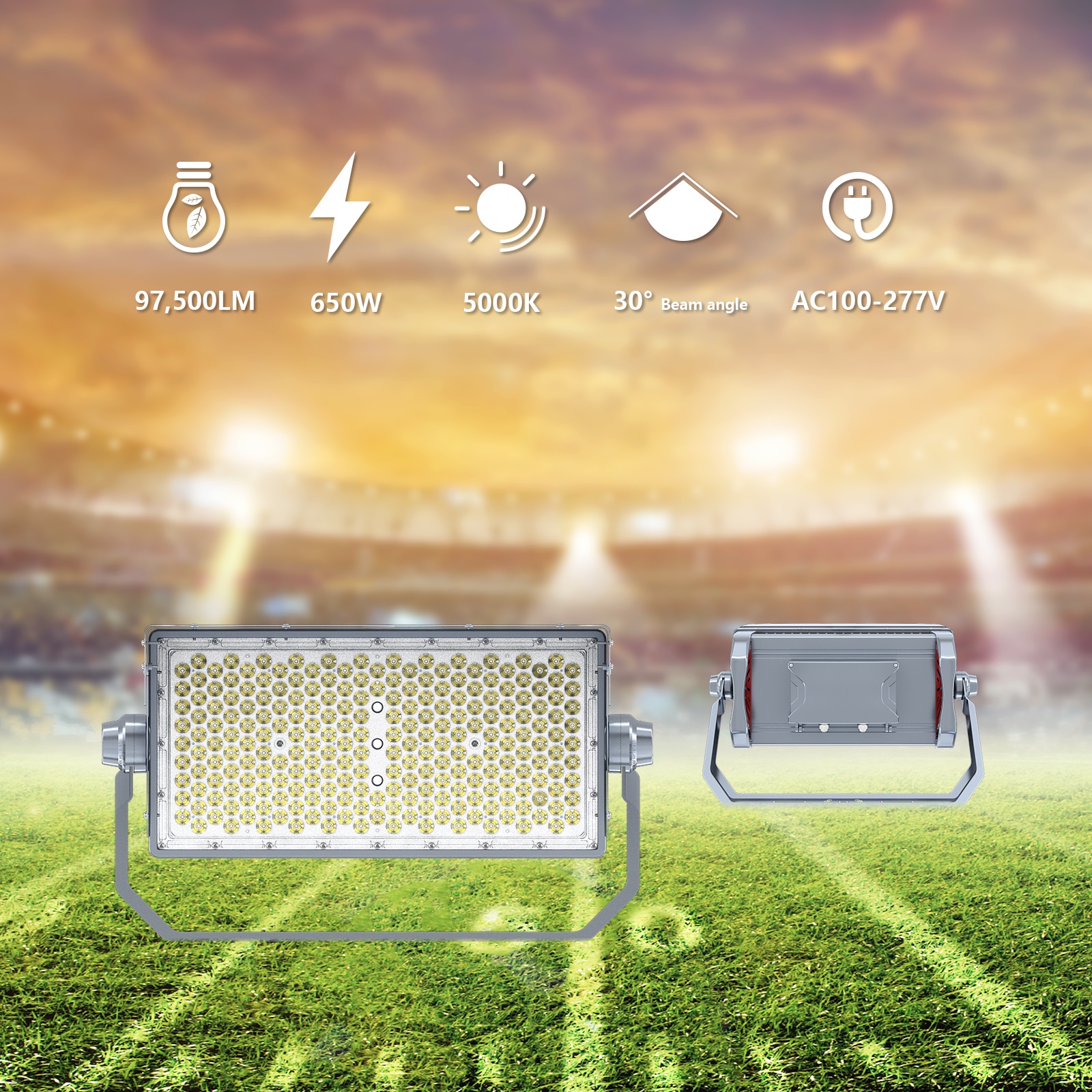650W LED Stadium Flood Light 100-277V with Beam Angle 30°